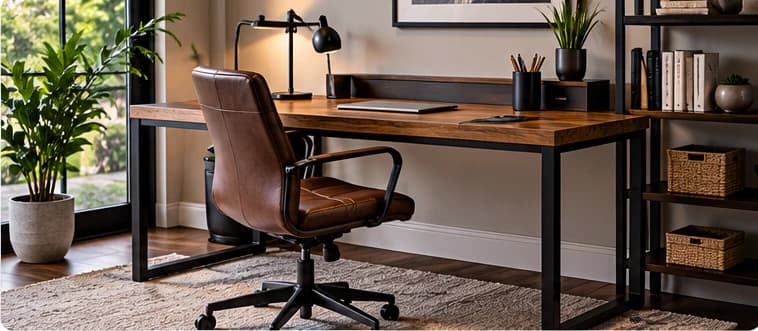 Completed wooden desk in a contemporary home office
